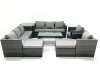 Fimous Rattan Garden Furniture Sofa Set with Coffee table Armchair Side Table 2 Big Footstools Dark Grey Mixed