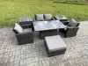 Fimous Outdoor Garden Dining Sets 5 Seater Rattan Patio Furniture Sofa Set with Rising Lifting Table 2 Side Tables Big Footstool Dark Grey Mixed