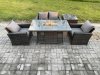 Fimous 4 Seater?Outdoor Rattan Sofa Set Garden Furniture Gas Firepit Dining Table Heater with Side Table Dark Grey Mixed
