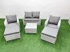 Fimous Light Grey PE Wicker Rattan Garden Furniture Set Sofa Set Reclining Adjustable Chair Square Coffee Table 6 Seater 2 Big Stools