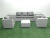 Fimous 5 Seater Rattan Garden Furniture Set with 3 Seater Sofa 2 Chair Square Coffee Table 2 Side Tables Light Grey Mixed