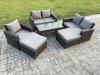 Fimous 7 Seater High Back Rattan Garden Furniture Sofa Sets with Rectangular Coffee Table 2 Big Footstool Loveseat Sofa Armchair Dark Grey Mixed
