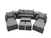 Fimous Outdoor Reclining Chair 3 Seater Sofa Coffee Table Set Garden Rattan Furniture Set 9 Seater with 4 Stools 2 Side Tables Dark Grey
