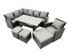 Fimous 10 Seat Rattan High Back Corner Sofa Set Patio Dining Table Set with 3 Stools Chair Dark Grey Mixed
