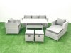 Fimous Garden Dining Set Outdoor Rattan Furniture Set with Sofa Dining Table 2 Chairs 3 Footstools Light Grey Mixed