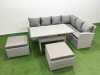 Fimous Rattan Garden Furniture Set Outdoor 8 Seater Patio Dining Corner Sofa Sets with Dining Table 2 Big Footstools Light Grey Mixed