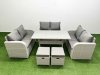 Fimous 8 Seater PE Wicker Rattan Furniture Sofa Sets with Rectangular Dining Table 2 Seater Love Sofa 2 Stool Light Grey