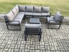 Fimous Aluminium Garden Furniture Set Outdoor Lounge Corner Sofa 2 Pcs Chair Square Coffee Table Sets Dark Grey 8 Seater