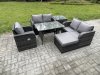 Fimous 6 Pieces Outdoor Garden Dining Sets Rattan Furniture With Dining Table Armchairs Love Sofa Big Footstool Side Table Dark Grey Mixed