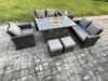 Fimous Rattan Outdoor Garden Furniture Gas Fire Pit Table Sets Gas Heater with Love Sofa Armchair Side Table 2 Small Footstools 7 Seater Dark Mixed Grey