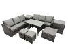 Fimous Garden Rattan Outdoor Furniture Set 9 Seater with 3 Seater Sofa 3 Stools 2 Side Table Dark Grey