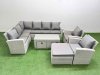 Fimous Rattan Garden Furniture Set Outdoor 11 Seater Corner Sofa Sets with Oblong Coffee Table Chair 3 Footstools Light Grey Mixed
