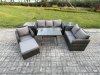 Fimous 7 Seater Outdoor Rattan Garden Furniture Set Patio Lounge Sofa Set with Dining Table 2 Side Tables Big Footstool Dark Grey Mixed