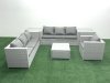 Fimous Wicker PE Rattan Sofa Garden Furniture Set with Armchair Square Coffee Table 2 Side Tables Light Grey Mixed