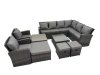 Fimous Rattan Garden Outdoor Furniture Set 12 Seater Garden Sofa Coffee Table Set with 2 Chairs 4 Footstools Dark Grey Mixed