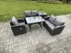 Fimous 5 Pieces Outdoor Garden Dining Sets Rattan Furniture With Dining Table Armchairs Love Sofa Side Table Dark Grey Mixed