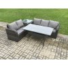Fimous Outdoor Garden Patio Furniture Wicker Rattan Oblong Rectangular Dining Table and Lounge Sofa set with Side Table Dark Grey Mixed