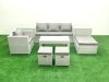 Fimous Rattan Garden Furniture Set Outdoor Lounger Sofa with Coffee Table 3 Footstools 2 Side Tables Light Grey Mixed 7 Seater