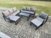 Fimous Aluminium 6 Pieces Garden Furniture Set with Cushions 9 Seater Outdoor Patio Lounge Sofa Set with Armchair 2 Big Footstools Dark Grey