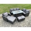 Fimous Rattan Garden Furniture Set with Fire Pit Table 9 Seater Outdoor Lounge Sofa Set Dark Grey Mixed