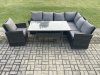 Fimous 7 Seater Garden Rattan Furniture Corner Sofa Dining Table Chair Set with Temper Glass and Cushions Indoor Outdoor Lounge Sofa Set