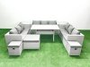 Fimous Rattan Garden Outdoor Furniture Set 12 Seater Garden Sofa Rectangulr Dining Table Set with 3 Footstools 2 Side Tables Light Grey Mixed