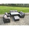 Fimous Dark Grey PE Wicker Rattan Garden Furniture Set Reclining Chair Love Sofa 2 Seater Sofa Set Outdoor Rectangular Dining Table Big Stools 8 Seater