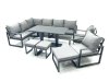 Fimous Aluminum Outdoor Garden Furniture Set Corner Sofa 2 Chair 3 Footstools Adjustable Rising Lifting Dining Table Sets Dark Grey