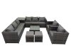 Fimous Garden Rattan Outdoor Furniture Set 10 Seater Patio Corner Sofa Coffee Table with 2 Small Stool Side Table Dark Grey
