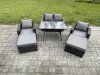 Fimous Garden Dining Set Wicker PE Rattan Outdoor Furniture Sofa with Rectangular Dining Table Double Seat Sofa 2 Big Footstool 2 Armchairs Dark Grey Mixed