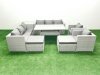 Fimous Rattan Garden Furniture Set Outdoor 8 Seater Patio Dinin g Sofa Sets with Dining Table 2 Chairs Side Table 2 Big Footstools Light Grey Mixed