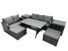Fimous 7 Seat Outdoor Wicker PE Rattan Garden Furniture Set Dining Table Sofa Sets with 2 Big Stools 2 Side Tables Dark Grey Mixed