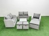 Fimous High Back Poly Rattan Garden Furniture Set with Reclining Chair Loveseat Sofa Square Coffee Table Indoor Outdoor Patio Set 3 Stools Light Grey