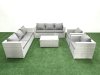 Fimous Outdoor Rattan Sofa Garden Furniture Set with 2 Armchairs Oblong Coffee Table Light Grey Mixed