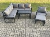 Fimous Aluminium Outdoor Garden Furniture Set Lounge Sofa Oblong Coffee Table Sets with Chair Big Footstool Indoor Conservatory Set Dark Grey