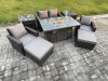 Fimous Outdoor Garden Dining Sets 6 Seater Rattan Patio Furniture Sofa Set with Gas Firepit Table 2 Big Footstool 2 Side Tables Dark Grey Mixed