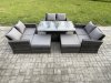 Fimous 8 Seater Wicker Rattan Garden Furniture Rising Table Set with 2 Big Footstool Double Seat Sofa Dark Grey Mixed