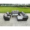 Fimous 9 Seater High Back Rattan Garden Furniture Set with Reclining Chair Rectangular Coffee Table Big Footstool Indoor Outdoor Patio Lounge Sofa Set Dark Grey Mixed