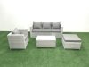 Fimous Rattan Garden Furniture Set with 3 Seater Sofa Chair Rectangular Coffee Table Big Footstool Light Grey Mixed 5 Seater