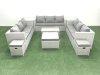 Fimous Rattan Garden Outdoor Furniture Set 12 Seater Garden Sofa Coffee Table Set with 3 Footstools 2 Side Tables Light Grey Mixed