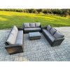 Fimous Rattan Lounge Sofa Set 9 Seater Outdoor Garden Furniture Set with Rectangular Coffee Table 3 Seater Sofa Dark Grey Mixed