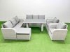 Fimous 9 Seater Wicker PE Rattan Furniture Outdoor Dining Table 3 Seater Sofa Reclining Chair Set with 2 Side Tables Big Stool Light Grey