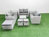 Fimous 9 Seater PE Wicker Rattan Furniture Sofa Sets with Square Coffee Table 2 Seater Love Sofa 3 Stool 2 Side Table Light Grey