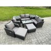 Fimous 9 PCS Garden Furniture set Rattan Outdoor Lounge Sofa Table Chair With Tempered Glass Table Dark Grey Mixed