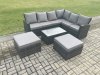 Fimous Wicker PE Outdoor Garden Furniture Set High Back Rattan Corner Sofa Set with Rectangular Coffee Table 2 Big Footstool