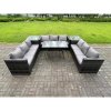 Fimous 9 Seater Rattan Outdoor Furniture Sofa Garden Dining Set with Patio Dining Table 2 Side Tables Dark Grey Mixed