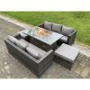 Fimous 8 Seater Outdoor Rattan Garden Furniture Sofa Set Gas Fire Pit Dining Table Gas Heater Burner With 3 Seater Sofa 2 Big Footstools Dark Grey Mixed