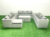 Fimous Rattan Garden Outdoor Furniture Set 12 Seater Garden Sofa Oblong Coffee Table Set with 3 Footstools Side Table Light Grey Mixed