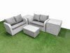 Fimous 4 Seater Outdoor Love Sofa Set Rattan Garden Furniture Set with Rectangular Coffee Table 2 Side Tables Light Grey