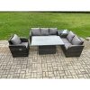 Fimous Outdoor Rattan Furniture Garden Dining Set Patio Height Adjustable Rising lifting Table Reclining Chair Sofa With Side Table Dark Grey Mixed